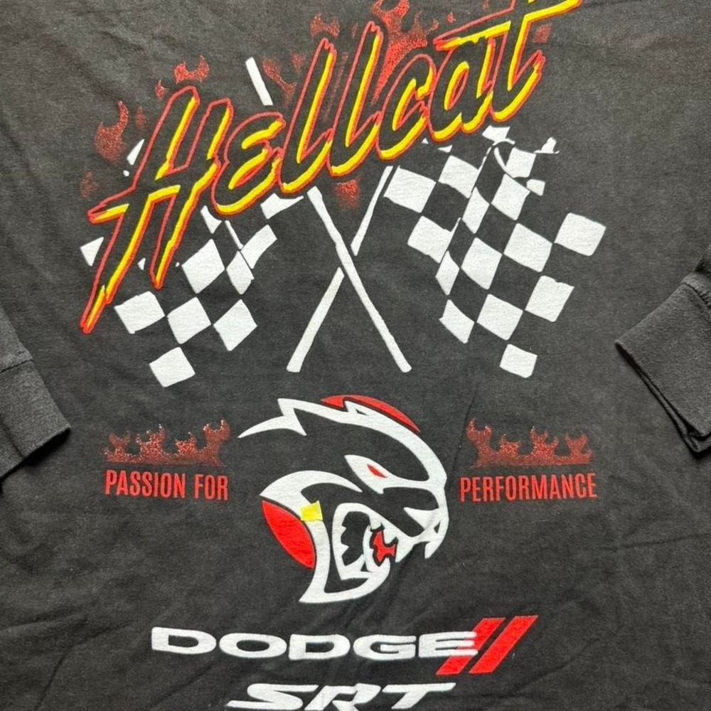 Dodge SRT Hellcat Long Sleeve Graphic T-Shirt Mens 1X Charcoal Black Racing Tee - Picture 2 of 5